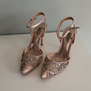 Badgley Mischka Rose Gold Embellished Heels, Box Included